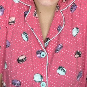 Soma macaron teal pink polka dot cool lights notch collar pajama top XL